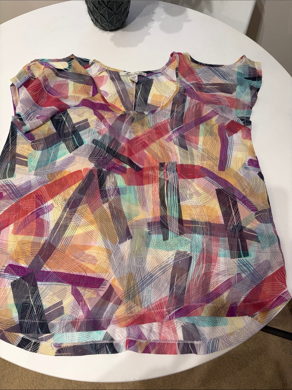 American Rag Multicolor Abstract Brushstroke Cap Sleeve Blouse